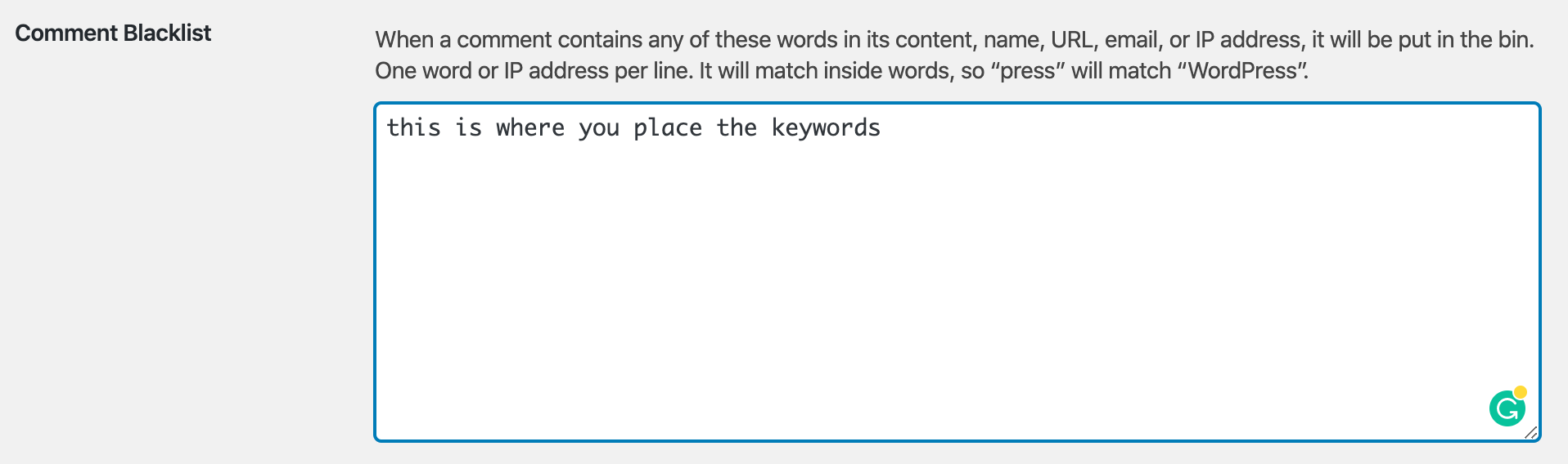 comment blacklist