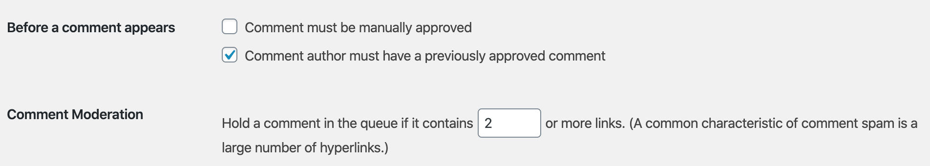 comment setting