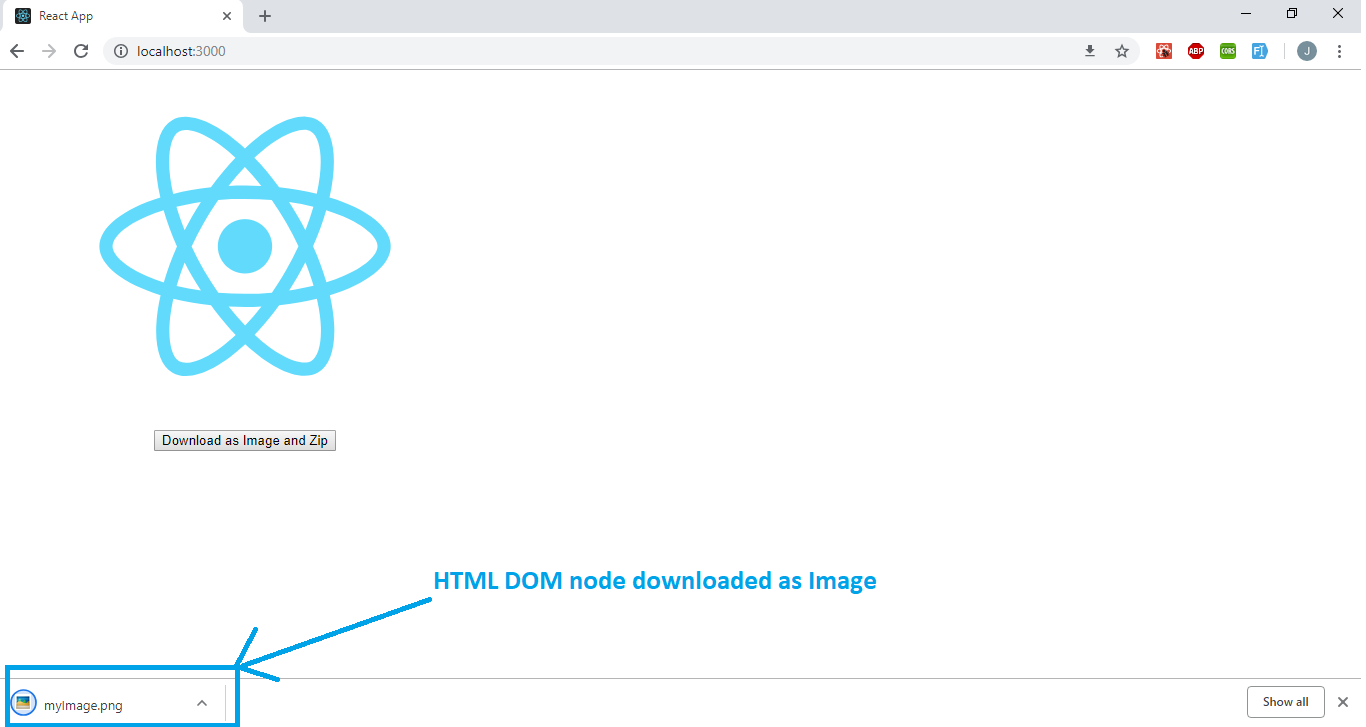 Download HTML DOM node as Image or Zip file in React