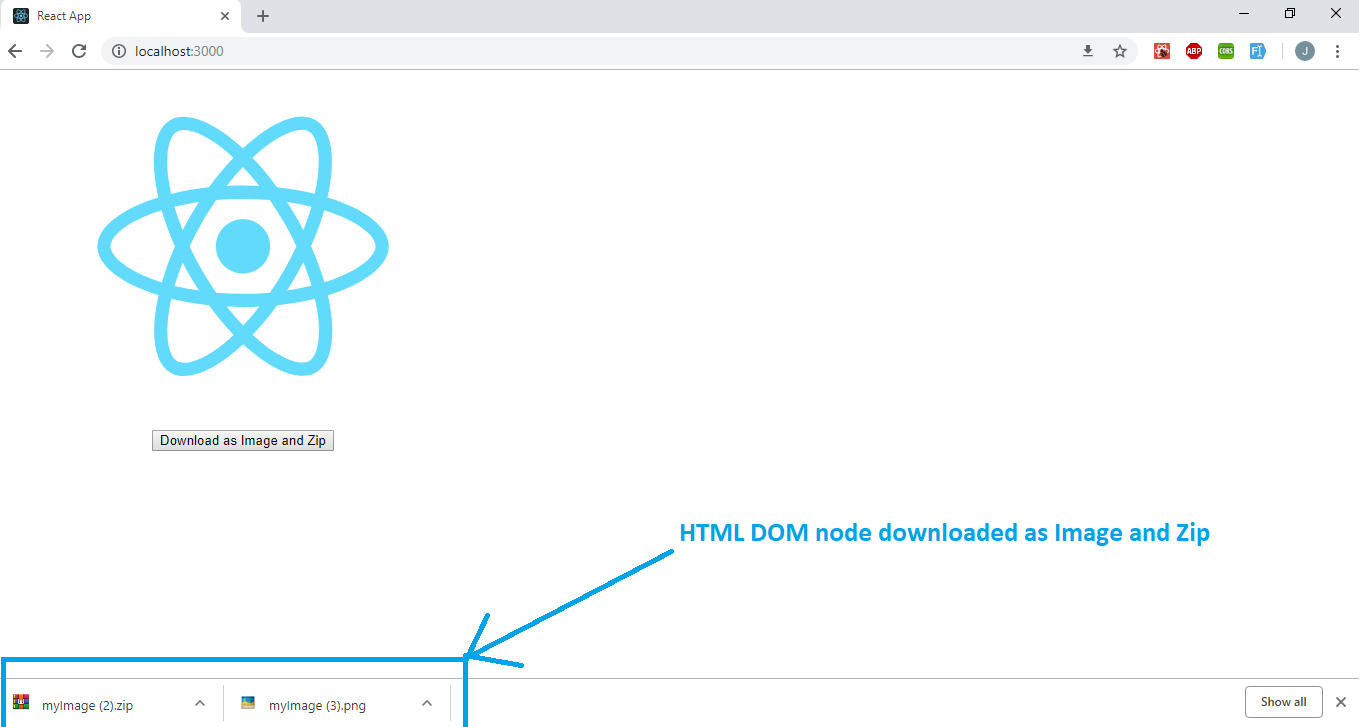 Download HTML DOM node as Image or Zip file in React