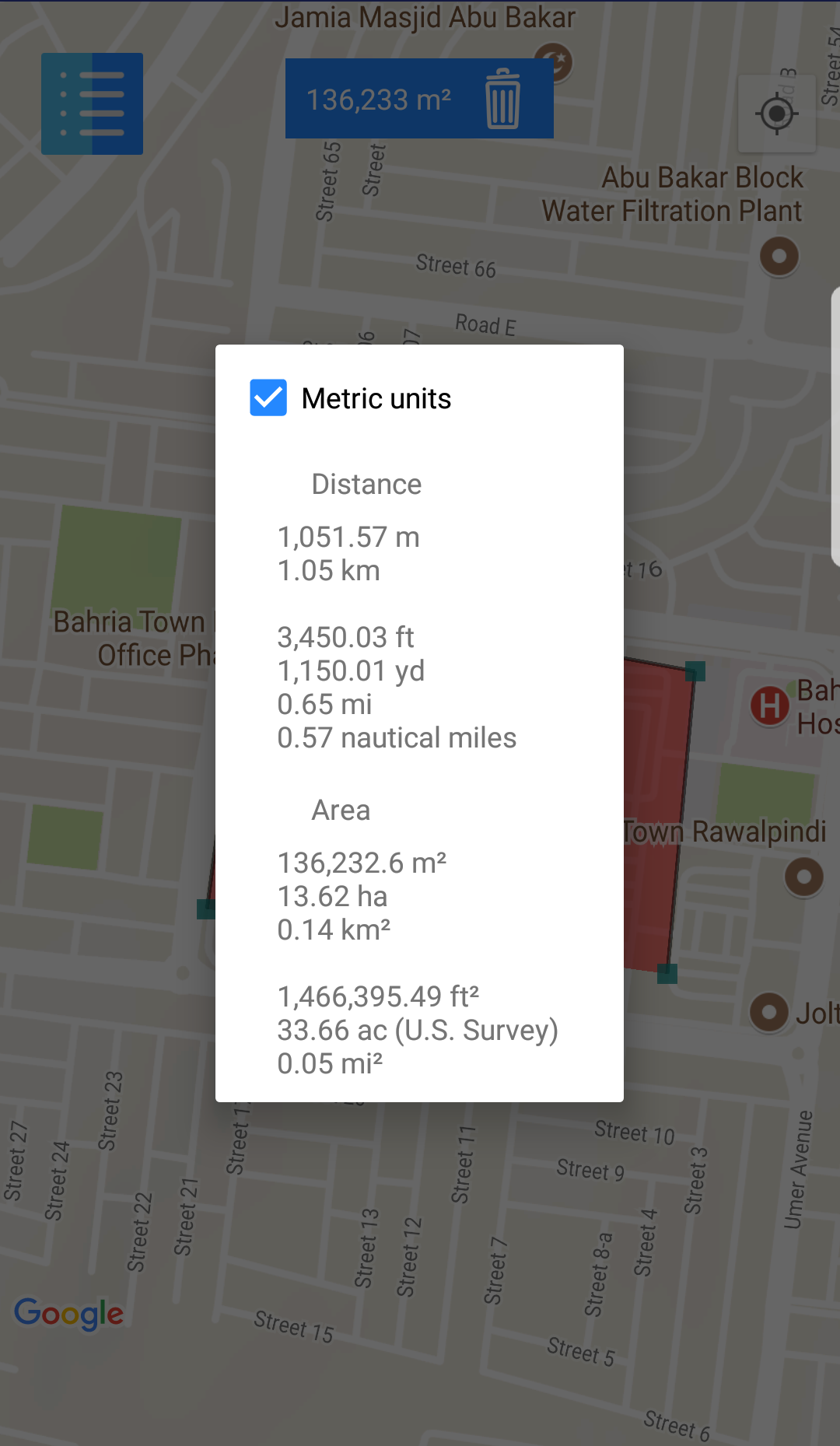 GPS Land Measurement Area Calculator:: Perimeter
