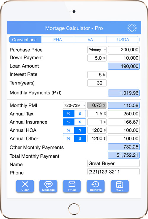 Mortgage Calculator for Realtors With PMI
