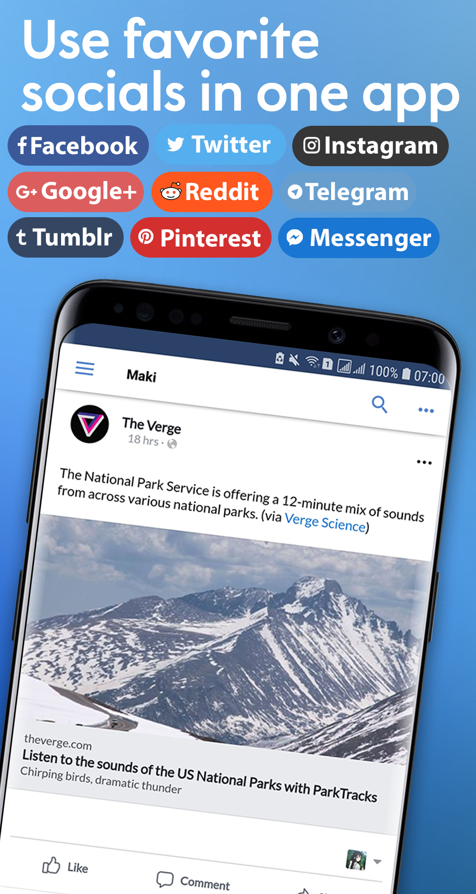 Maki: Facebook, Twitter & more socials in one app
