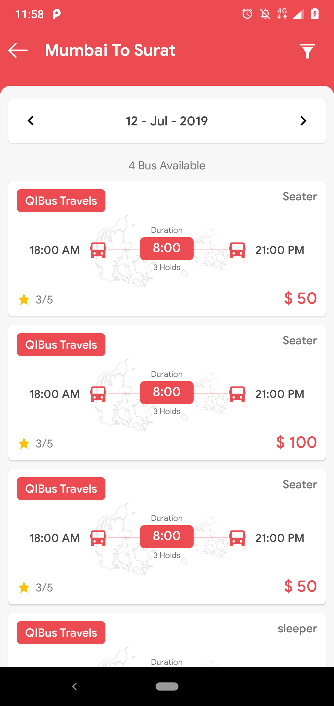 QIBus- Bus booking android app ui template