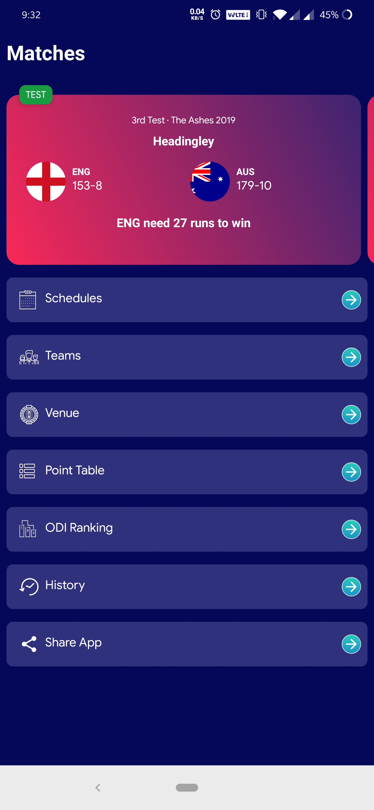 Cricket UI Template for Android App