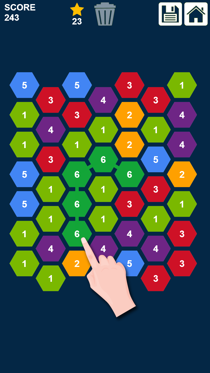 Hexagons: Connect and Merge Numbers