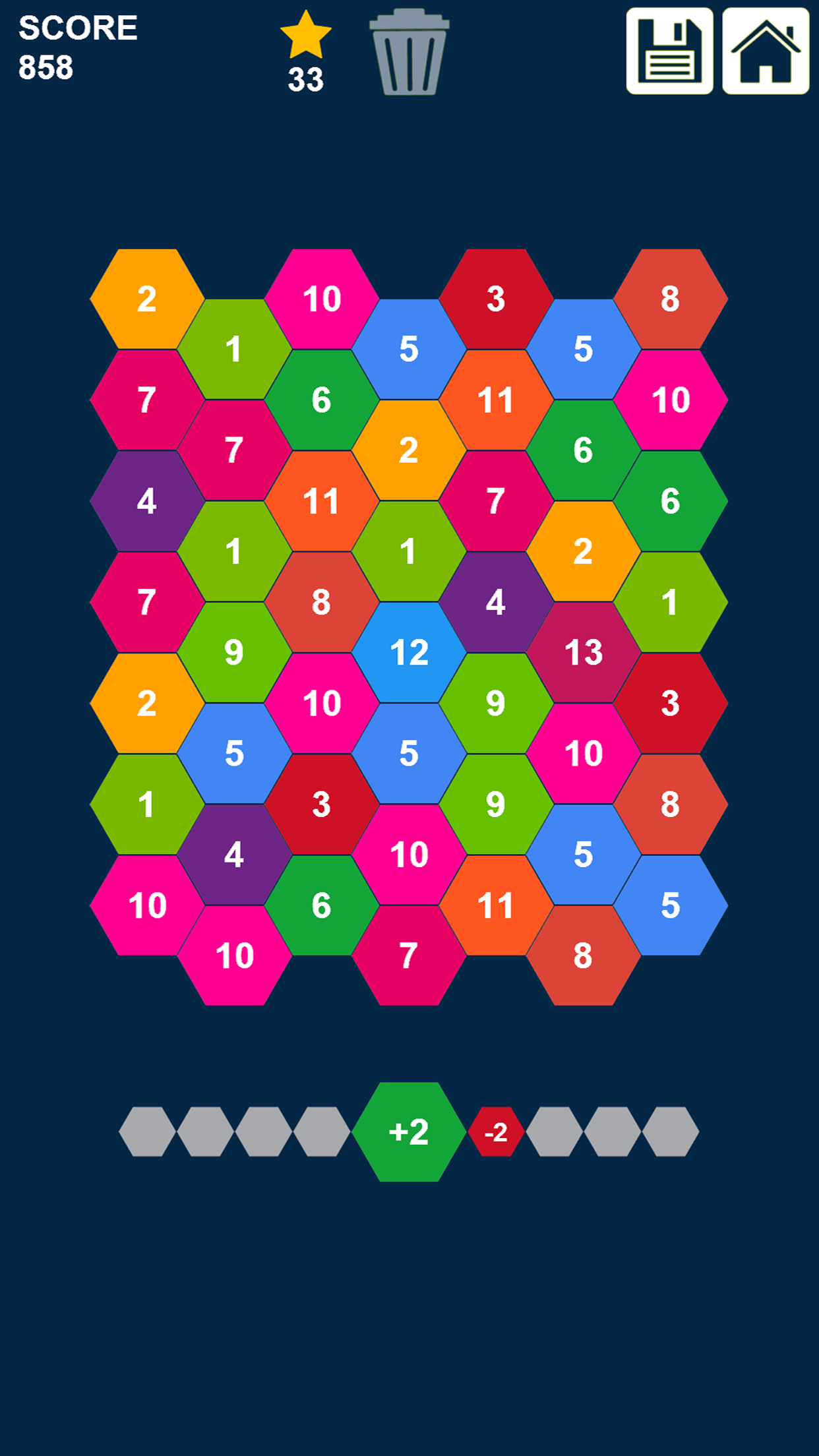 Hexagons: Drag and Merge Numbers