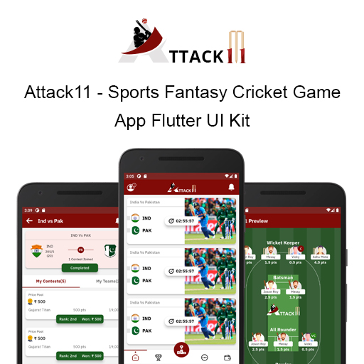 Attack 11 - Sports Fantasy Cricket Game App Flutter UI Kit