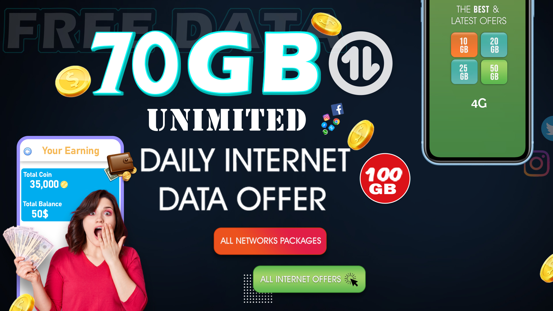 70 GB Daily Internet Data App