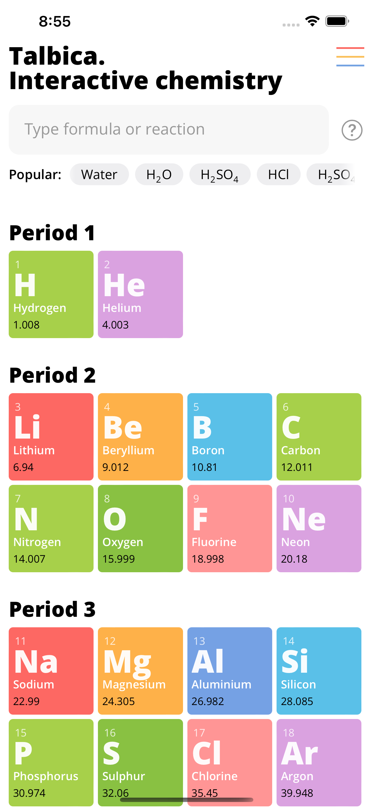 Talbica: Periodic table