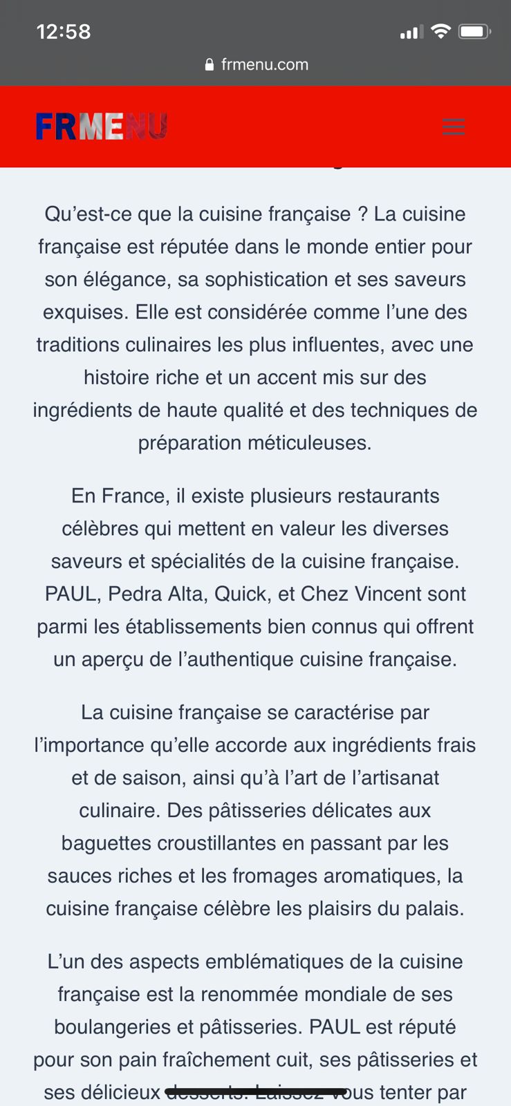 France Restaurant Menus