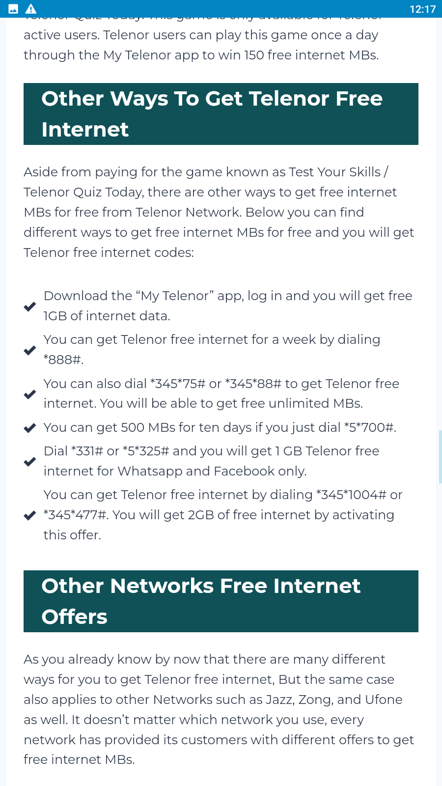 Telenor Today Quiz