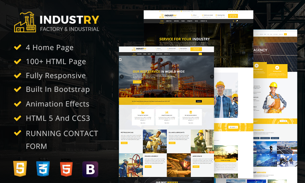 Industry - Factory & Industrial HTML Mobile Responsive Template For Business