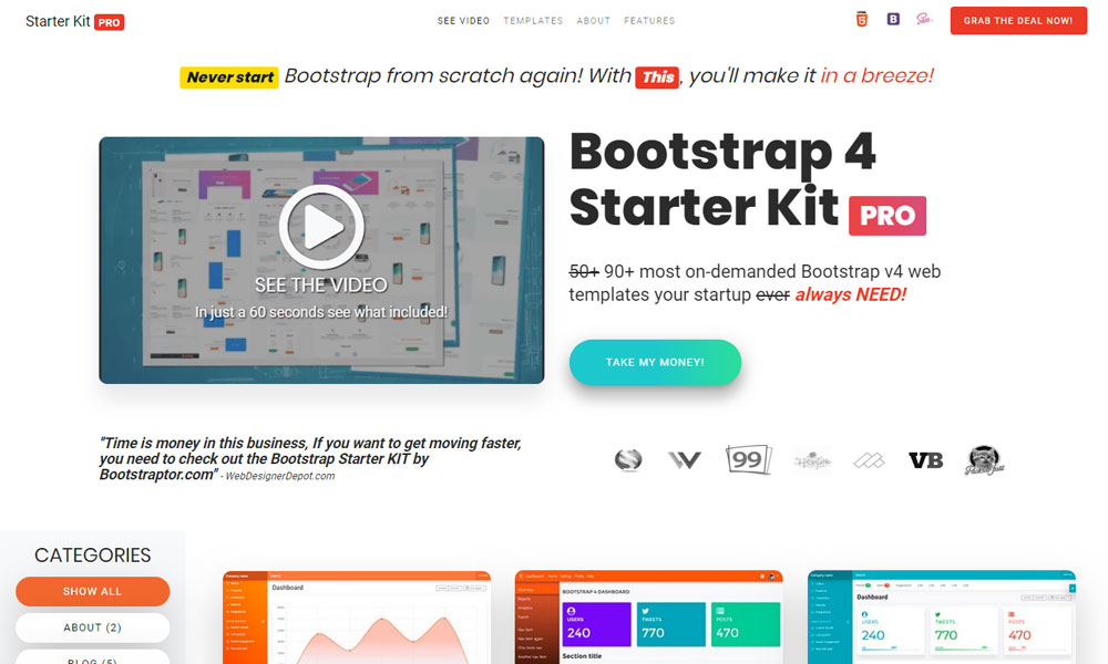 Bootstrap 4 Starter Kit Pro