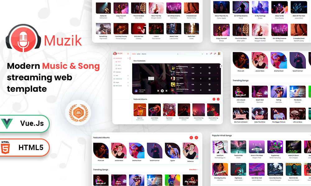 Muzik - VueJS, HTML Music Streaming Admin Template