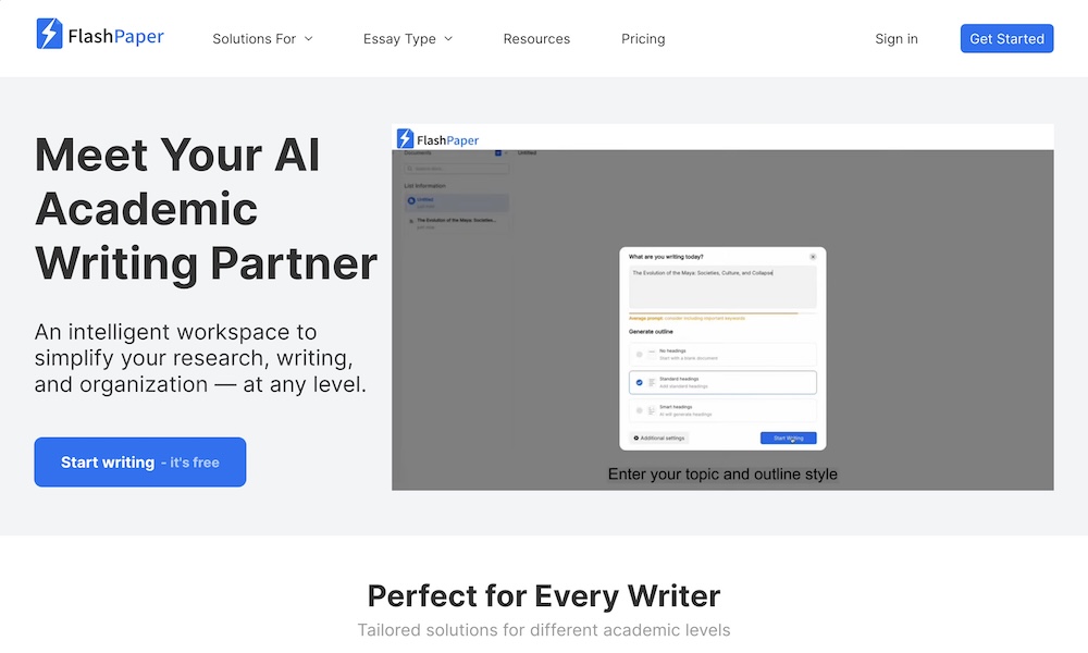 FlashPaper Writing AI
