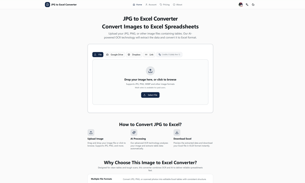 JPG To Excel Converter - Free Online AI Driven Tools