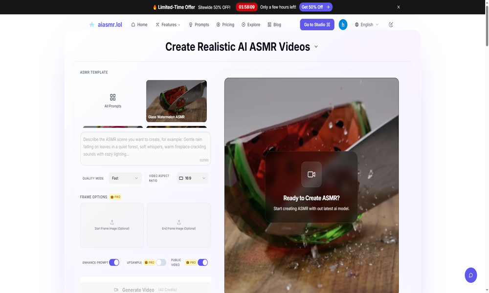 Free AI ASMR Generator | All in one studio for creator