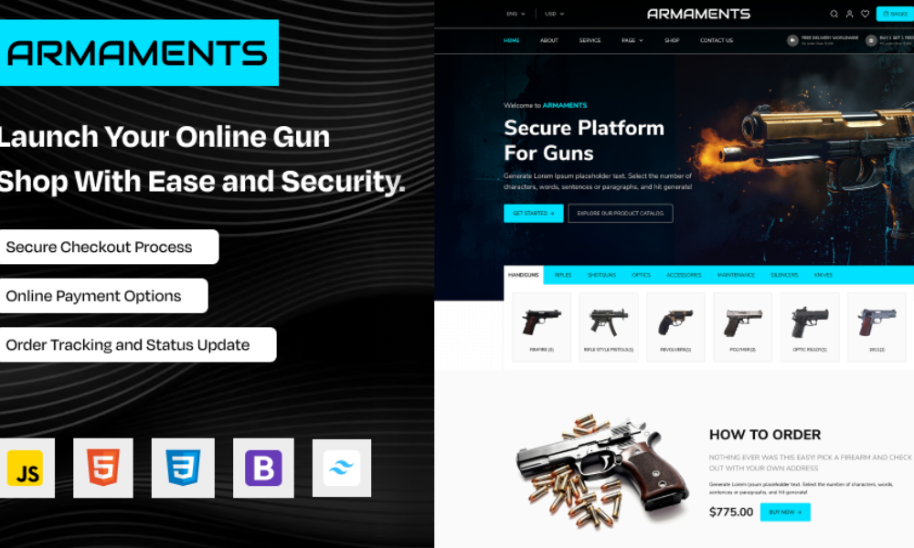 Armaments: Online Gun Shop Website Template in HTML