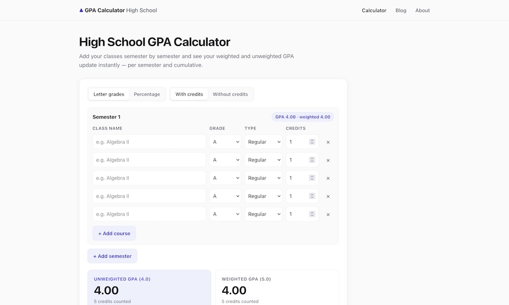 High School GPA Calculator