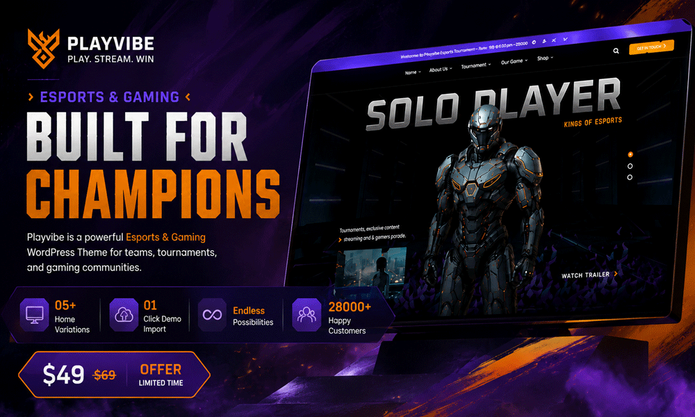 Playvibe - Esports & Gaming WordPress Theme