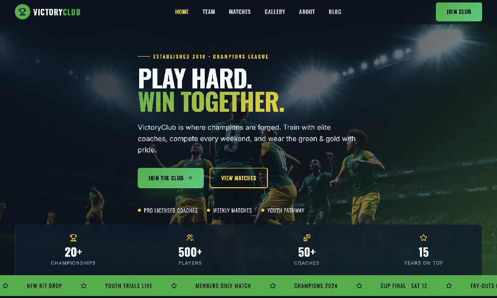 Football Club and Sports Academy HTML Tailwind CSS Template