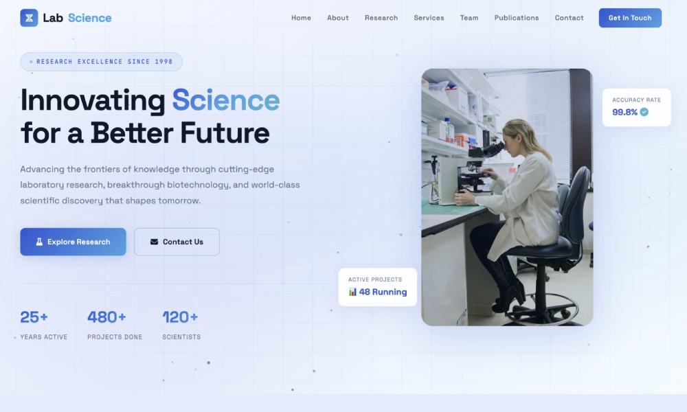 Laboratory, Biotechnology & Science Research HTML Template