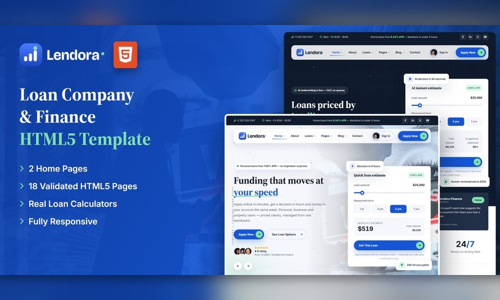 Lendora - Loan Portal Finance HTML5 Template